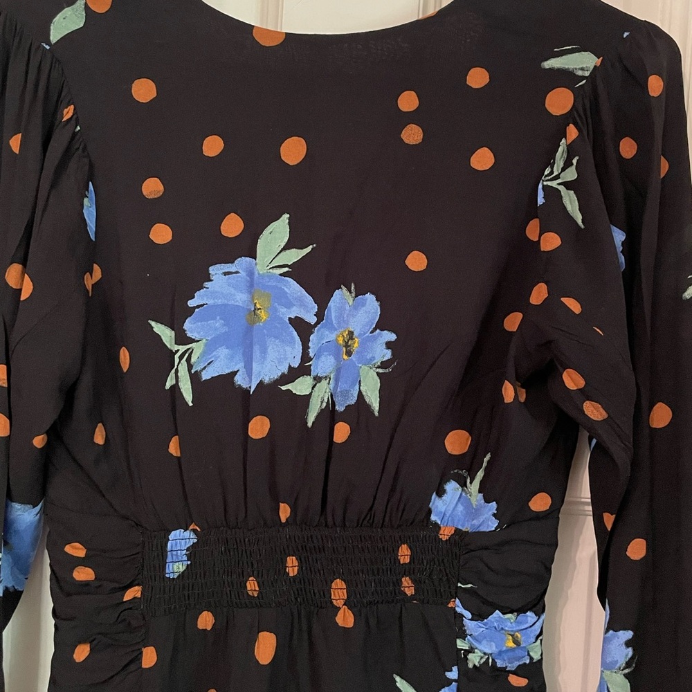 FREE PEOPLE Date Night Mini Black Floral Polka Dot Moonlight Dress. Size Small - Picture 10 of 13